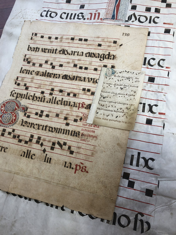 1400年～1600年代グレゴリオ聖歌ネウマ譜古い楽譜の大きさ-3枚の比較角度別
